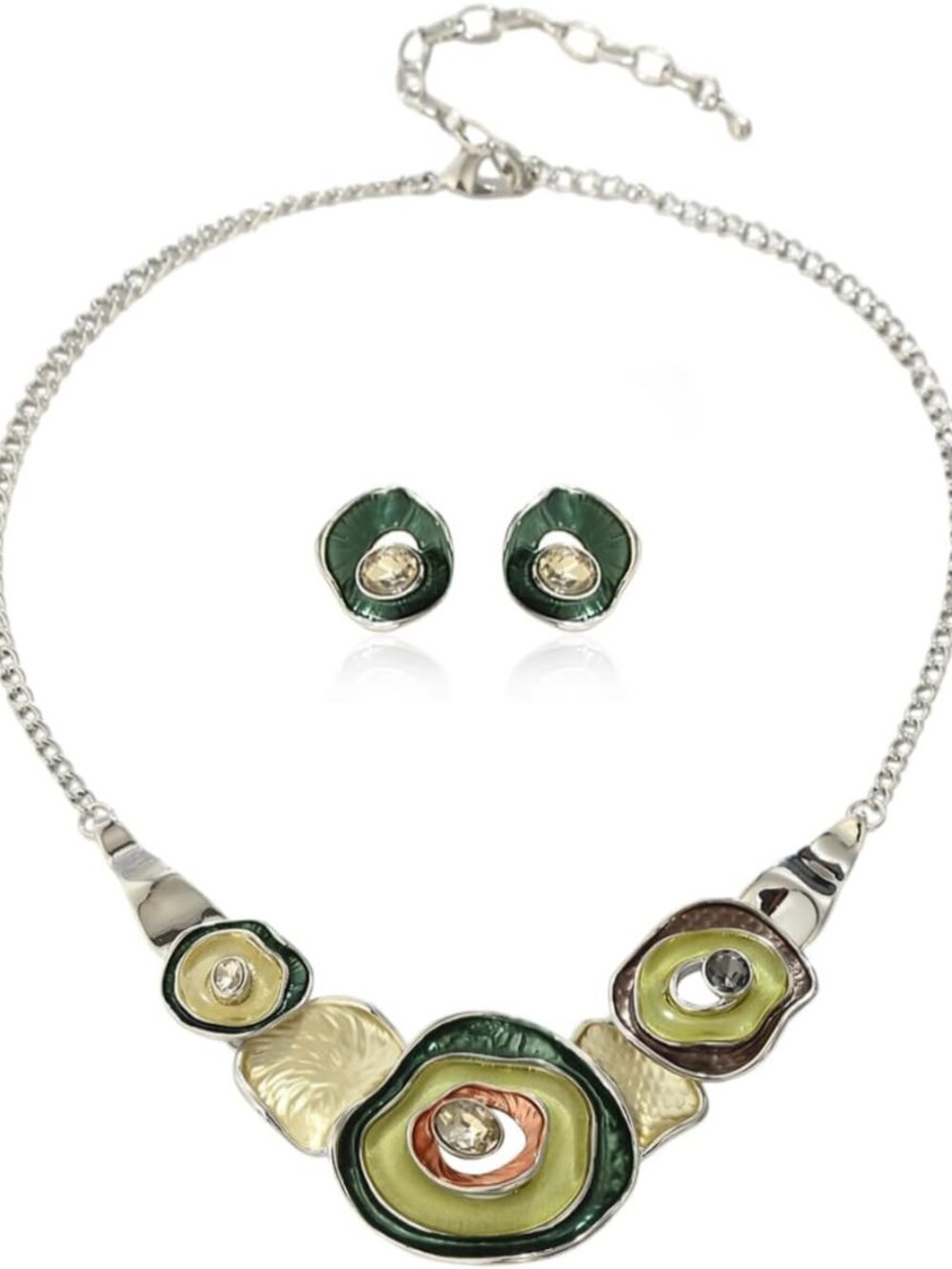 Nature-Inspired Vintage Jewelry Set with Geometric Floral Design